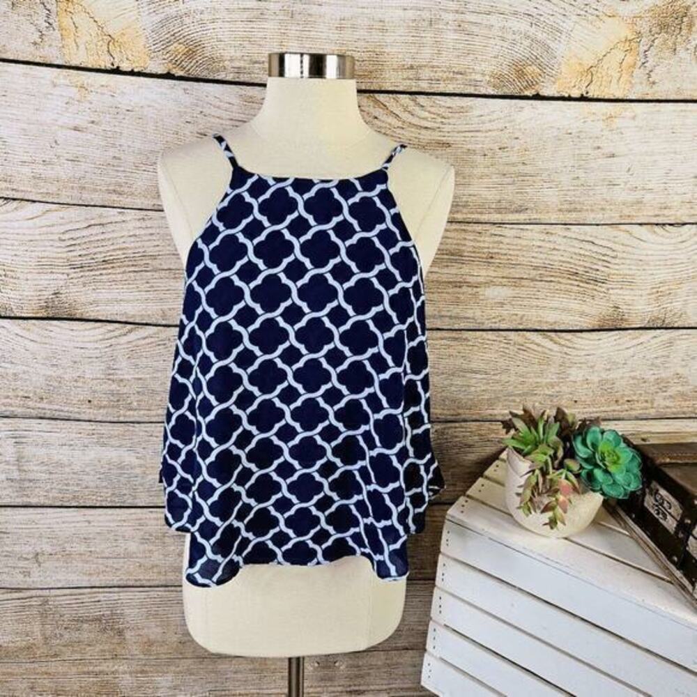 Emmelee Layered Navy White Jacquard Tank Top Size Medium